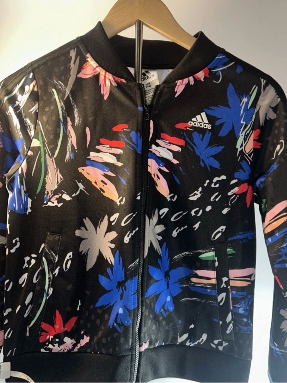 Adidas Floral Print Patterned Jacket Girls Lightweight Track Jacket Size L (14)